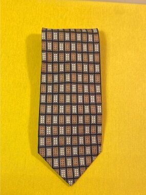 Mens Geometric Silk Tie in Brown and Black